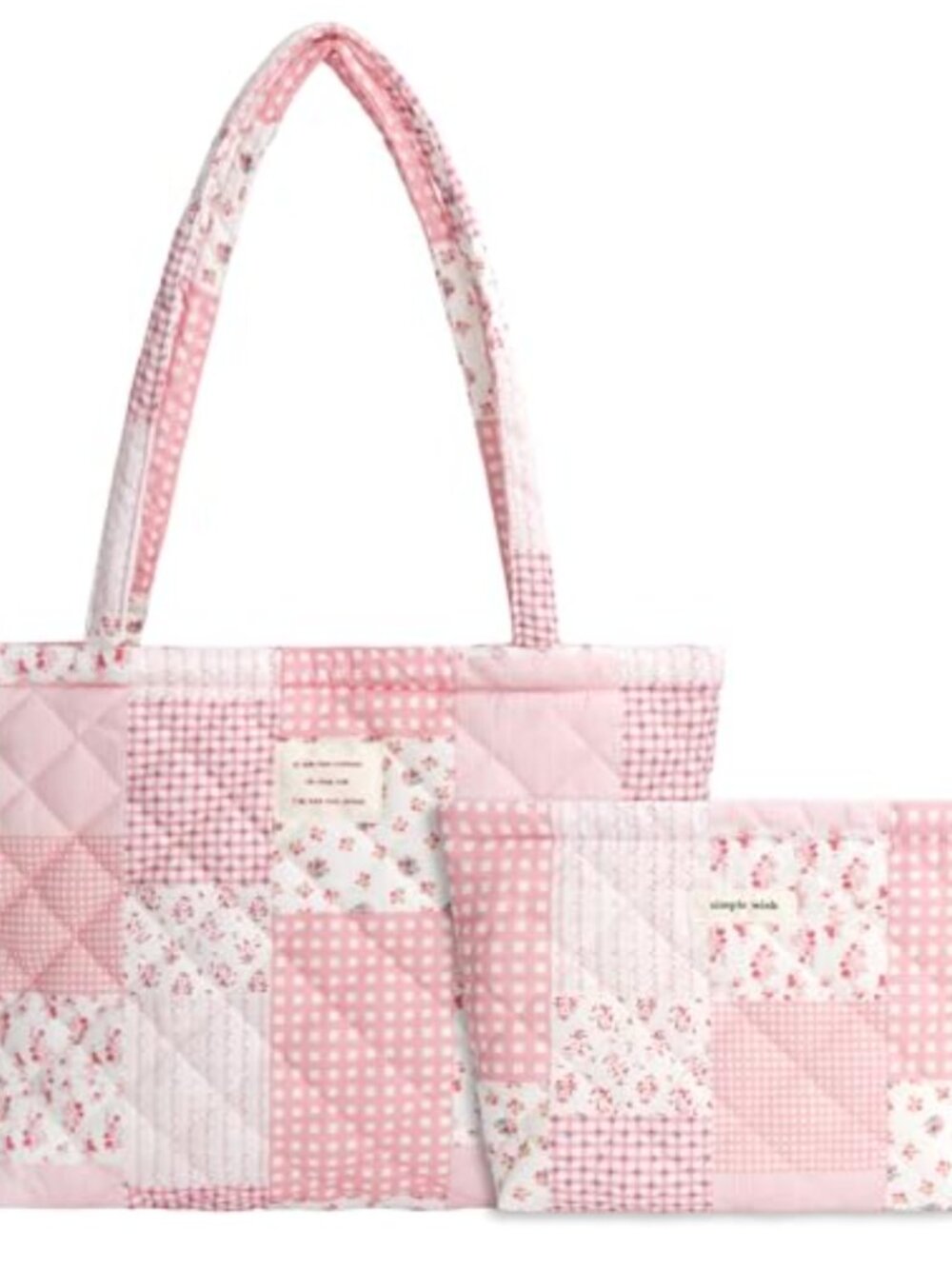 Quilted Cotton Tote Bag Set with Makeup Clutch Puffy Shoulder Bag